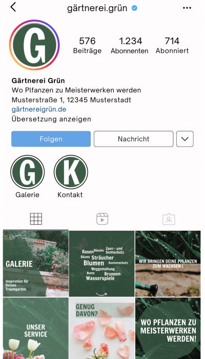 Gärtnerei Instagram Account Design von einer Social Media Agentur