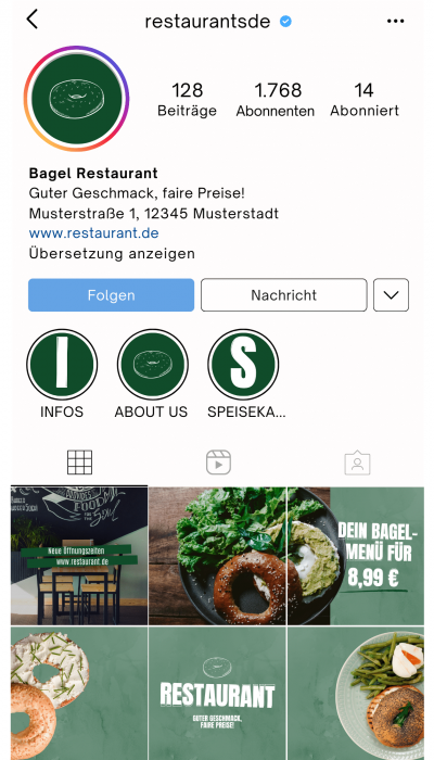 Restaurant Instagram Feed einer Social Media Agentur